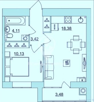 1-к квартира, 6/10 эт., 38м²